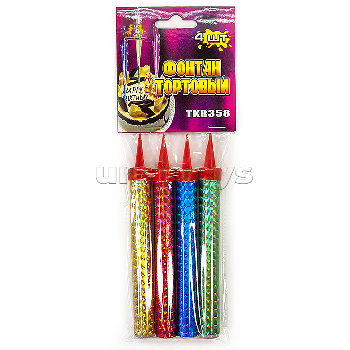 Свеча Фонтан для торта, Цветное пламя, 40 сек, Ассорти, 12 см, 4 шт.