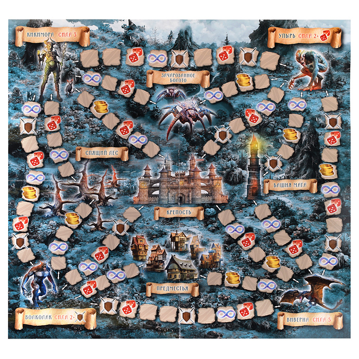 Настольная игра-ходилка квадрат "Рыцарь-маг. Очисти лес от нечисти" 40 карточек