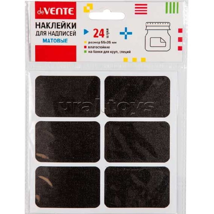 Наклейки для надписей 55x35 мм, влагостойкие, черные, матовые, прямоугольные, для мелков и маркеров, 24 шт, ПВХ 100 мкм, на банки для круп, специй