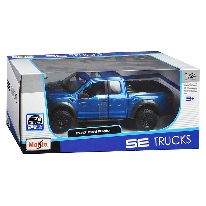 Машинка die-cast 2017 Ford F-150 Raptor, 1:24, синяя, открывающиеся двери