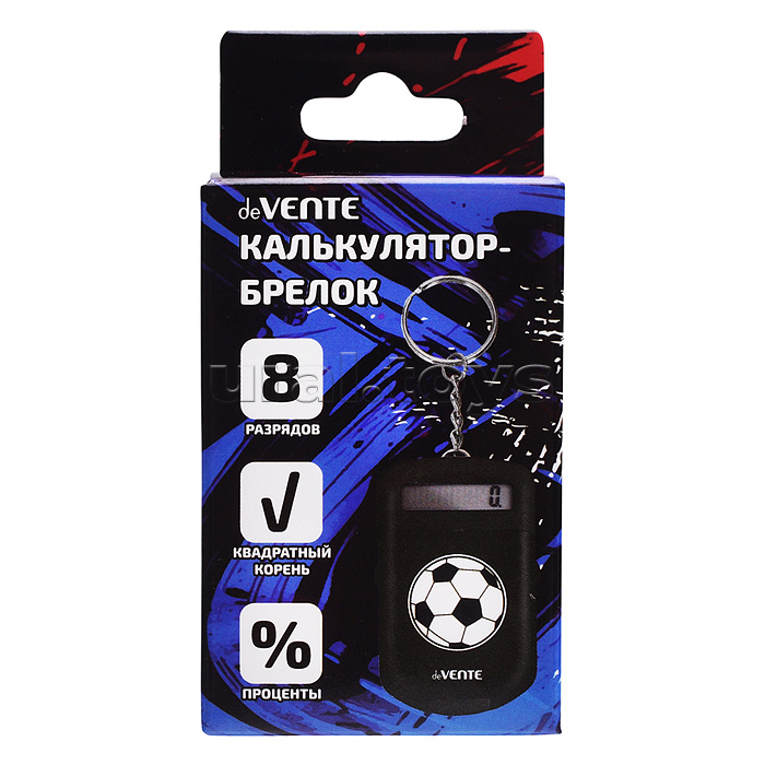 Калькулятор-брелок "Football Winner" 37x64x12 мм, 8 разрядный, автоматическое вычисление квадратного корня, процентов, с рисунком, в блистере с подвесом
