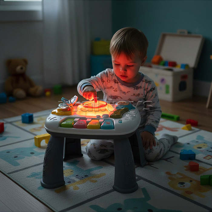 Столик развивающий "Веселые часики" свет, звук, в коробке