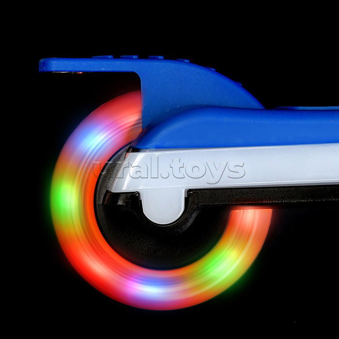 Самокат трёхколёсный ROCKET колёса световые PU, цвет синий