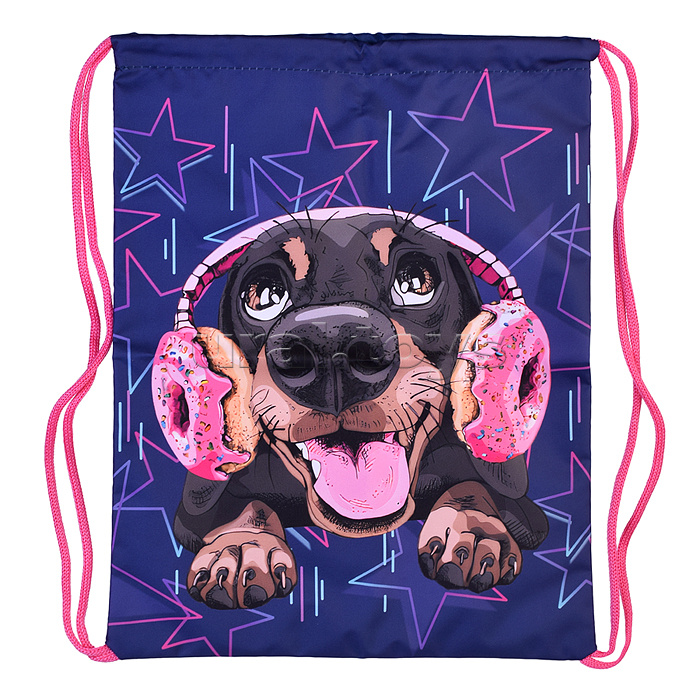 Мешок для обуви "Пес в наушниках" 1 отделение, 330х420мм, петля для подвеса, полиэстер, 210 ден