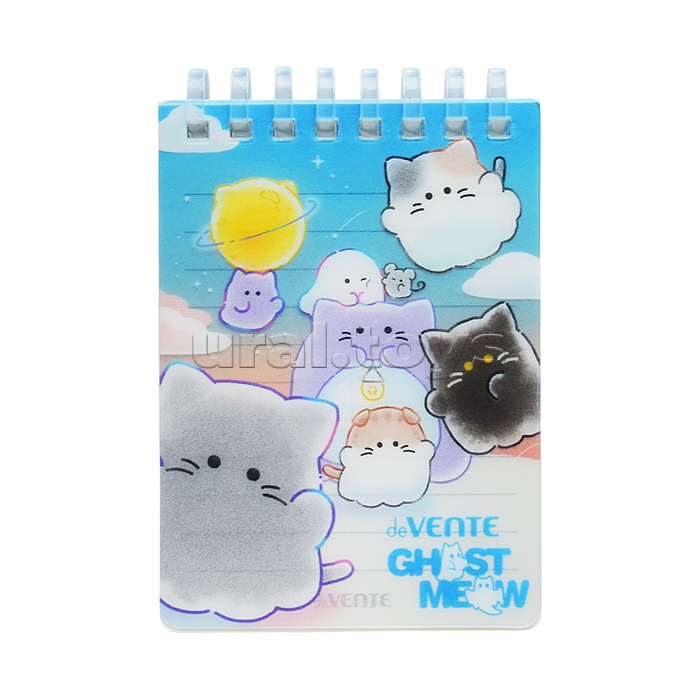 Блокнот A7 "Ghost Meow" (75 ммx105 мм) 160 стр, белая бумага 80 г/м² в линейку, пластиковая обложка на пластиковой спирали, цветная печать, в пластиковом пакете