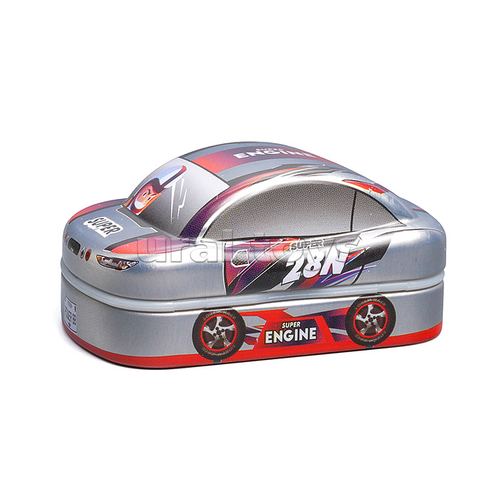 Точилка металлическая "Машинка" 2 отверстия для заточки, 4 дизайна, с контейнером для стружки, картонный дисплей