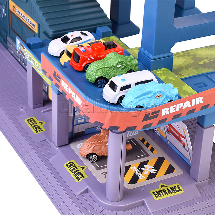 Паркинг-Трек "Городская эстакада с динозаврами" в коробке