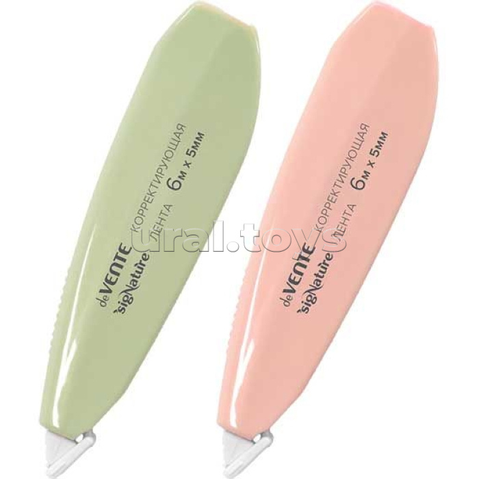 Корректирующая лента "SigNature" 5 ммx6 м, оливковый, пудрово-розовый, фронтальный аппликатор, сдвигаемый в одно касание колпачок, в картонном блистере