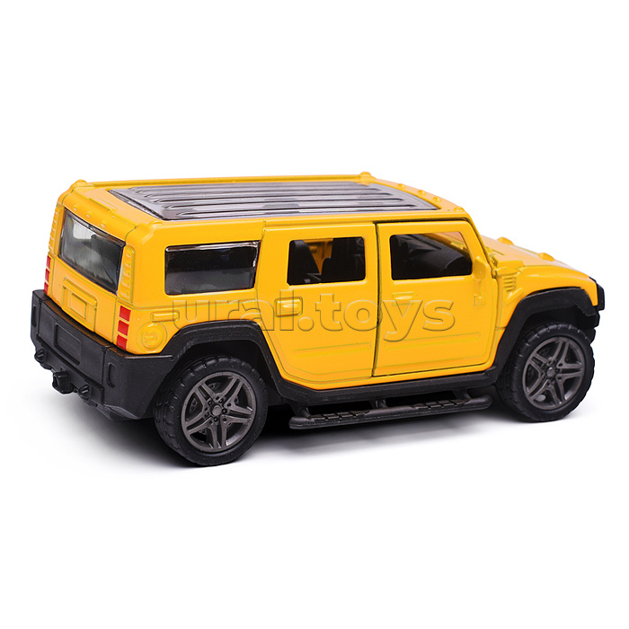 Жёлтая инерционная машинка Внедорожник с люком die-cast,1:32, открывающиеся двери