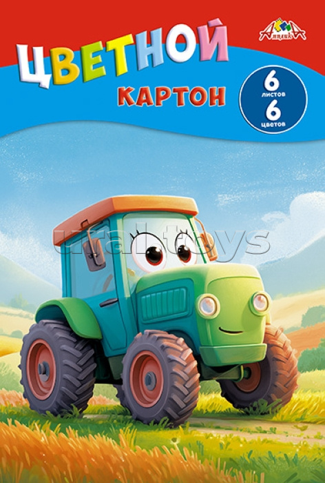Картон цветной 6л. 6цв. "Веселый трактор" папка А4