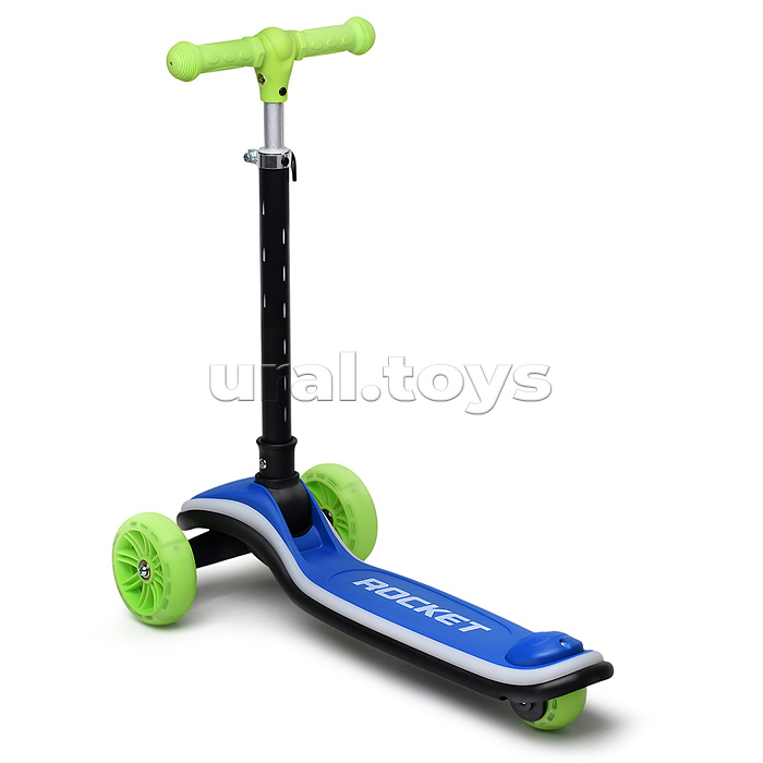 Самокат трёхколёсный ROCKET светящиеся колеса PU, дека, рулевая стойка, цвет зелено-синий