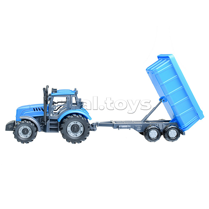 Трактор "Прогресс" с прицепом инерционный (синий) (в коробке)
