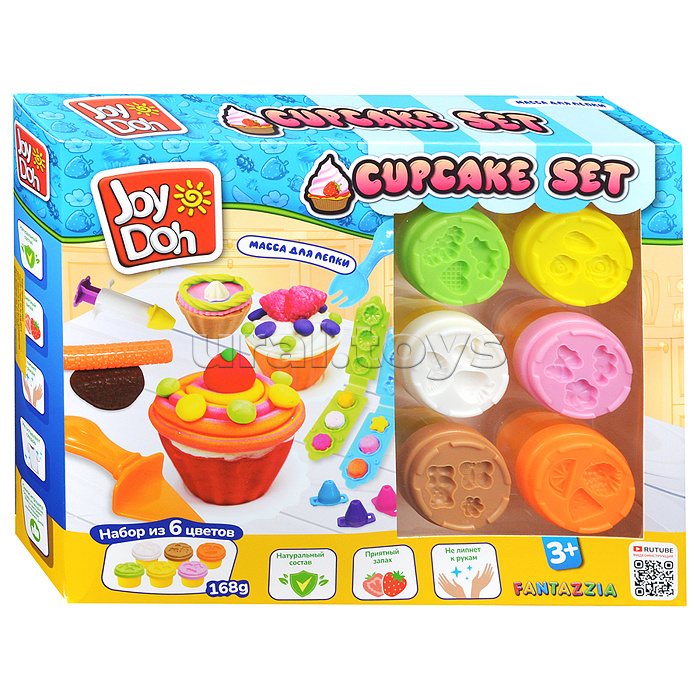 Масса для лепки набор Cupcake set - Любимые пирожные, 3d формы, 18 аксессуаров,  6 баночек с тестом,  (6 x 28 г.)