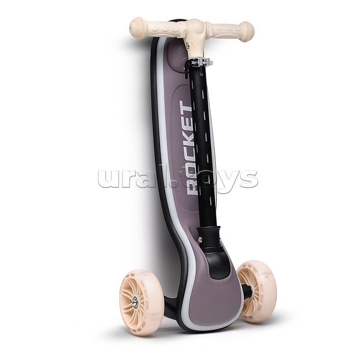 Самокат трёхколёсный ROCKET светящиеся колеса PU, дека, рулевая стойка, цвет серый