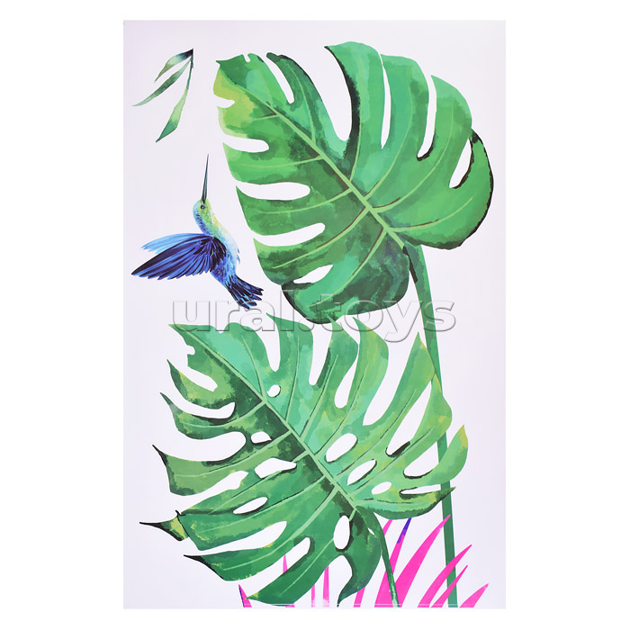 Интерьерная наклейка "Tropical leaves" 60x90 см, ПВХ, в пластиковом пакете с блистерным подвесом