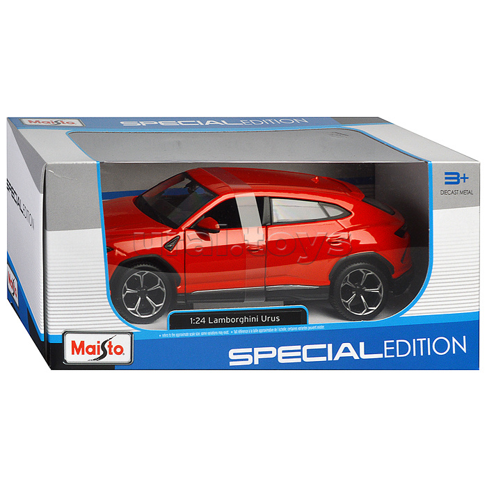 Машинка die-cast Lamborghini Urus, 1:25, красная, открывающиеся двери.