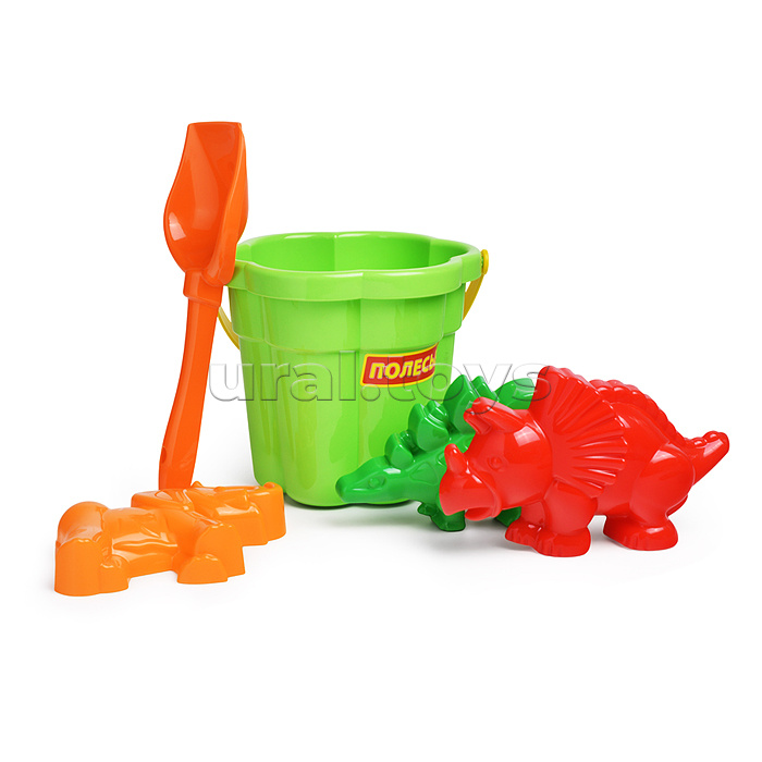 Набор №318: ведро-цветок среднее №3, лопатка №5, формочки (мамонт + динозавр №1 + динозавр №2)