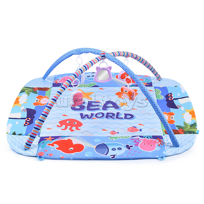 Детский развивающий коврик "Морские жители" с бортиками и шариками, в коробке