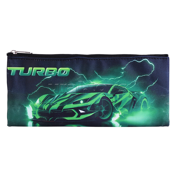 Пенал "Turbo" 21,5x9x1 см, плоский для 35 предметов, плотный износостойкий полиэстер с водоотталкивающей пропиткой, на молнии