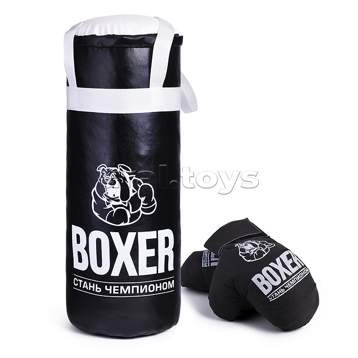 Боксерский набор №3А 50см (груша - экокожа; перчатки - текстиль) черный