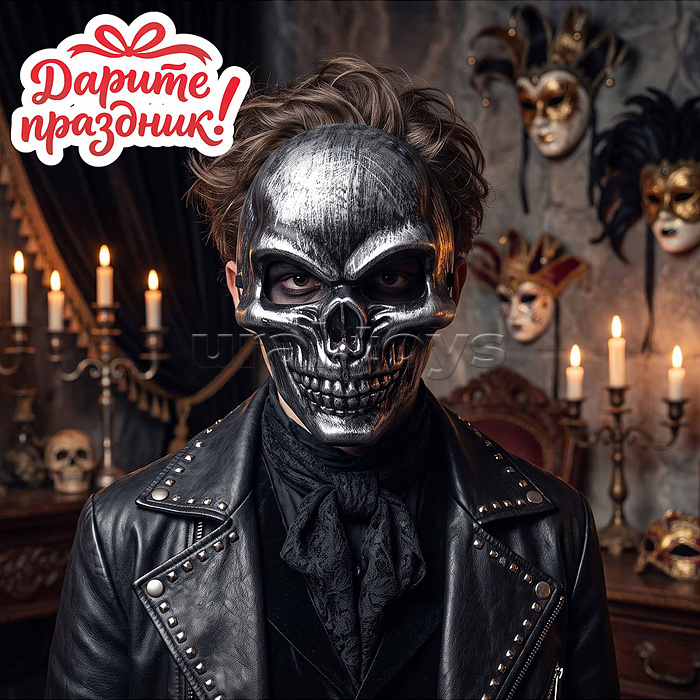 Карнавальная маска "Череп: бронза и сталь"