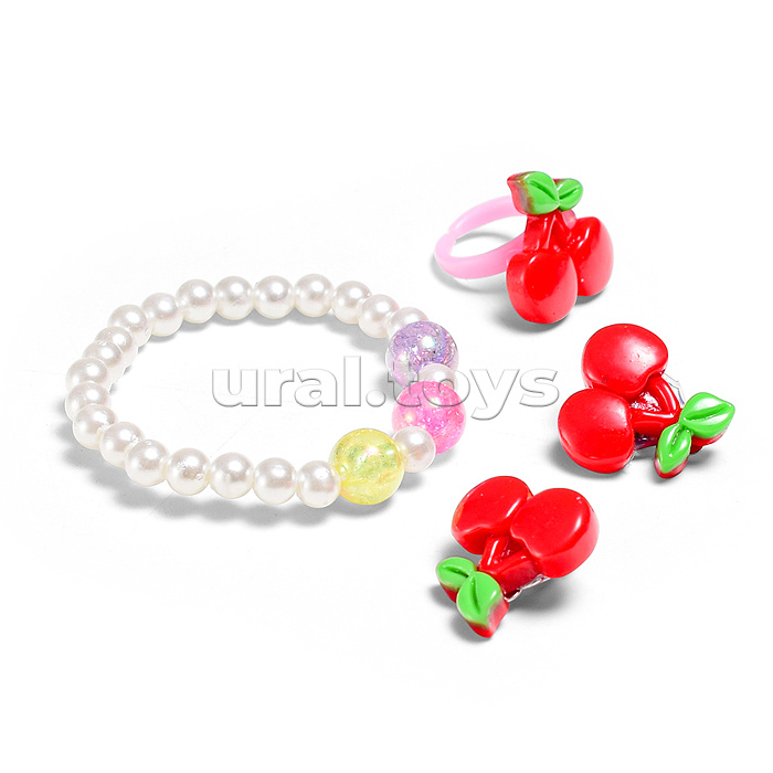 Набор украшений "Вишенка" (браслет, кольцо и клипсы) в пакете