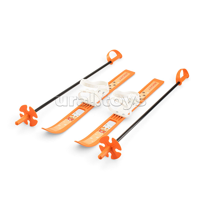 Лыжи детские ROCKET SKI MINI Лисёнок 66/75 см, крепление мягкое пластиковое, с палками стеклопластик (в сетке)