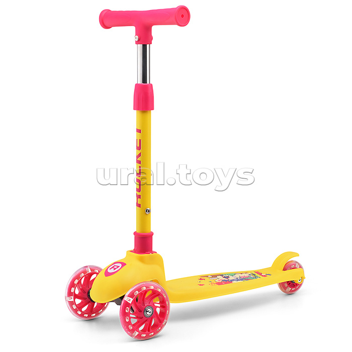 Самокат трёхколёсный ROCKET колёса PU, цвет жёлто-розовый
