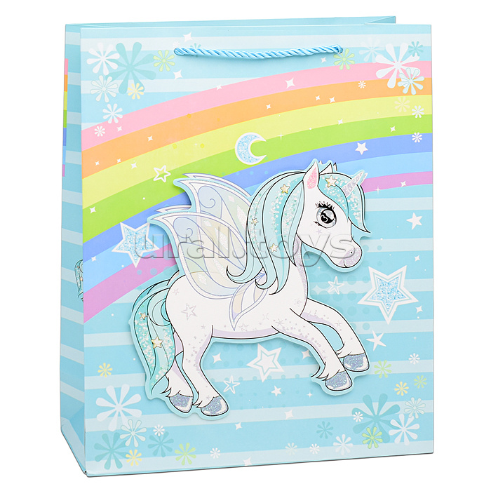 Пакет подарочный "Единорог на радуге" 26х10х32 см