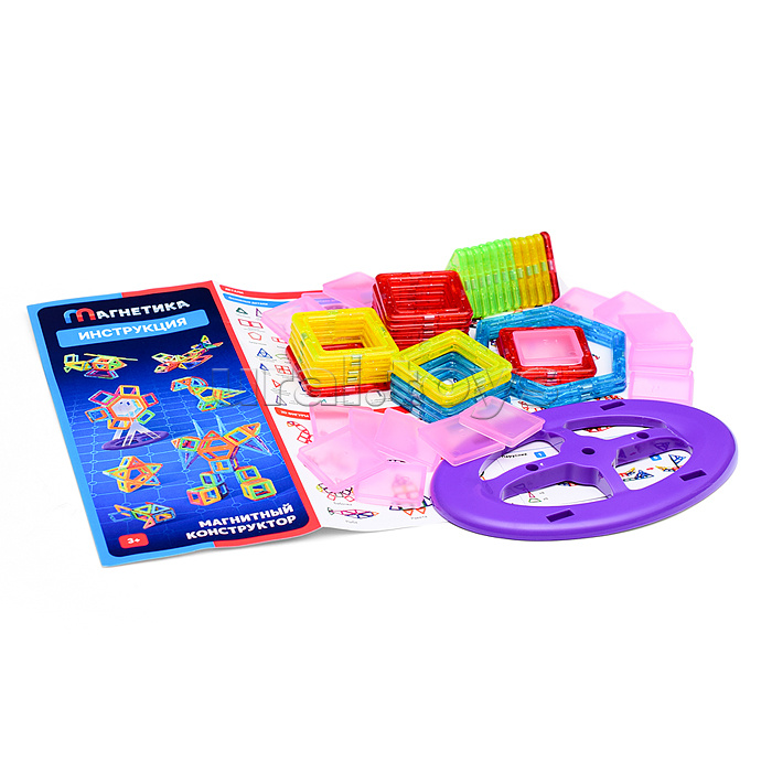 Конструктор магнитный (размер деталей малый) 57 дет., Упаковка: пластиковая подложка в плёнке.