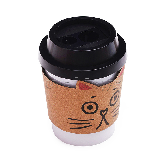 Точилка для карандашей "MooreCafe" 2 отверстия, пластмассовая с контейнером, каждая с индивидуальной маркировкой, с 4-мя разными кошачьими мордочками на капхолдере