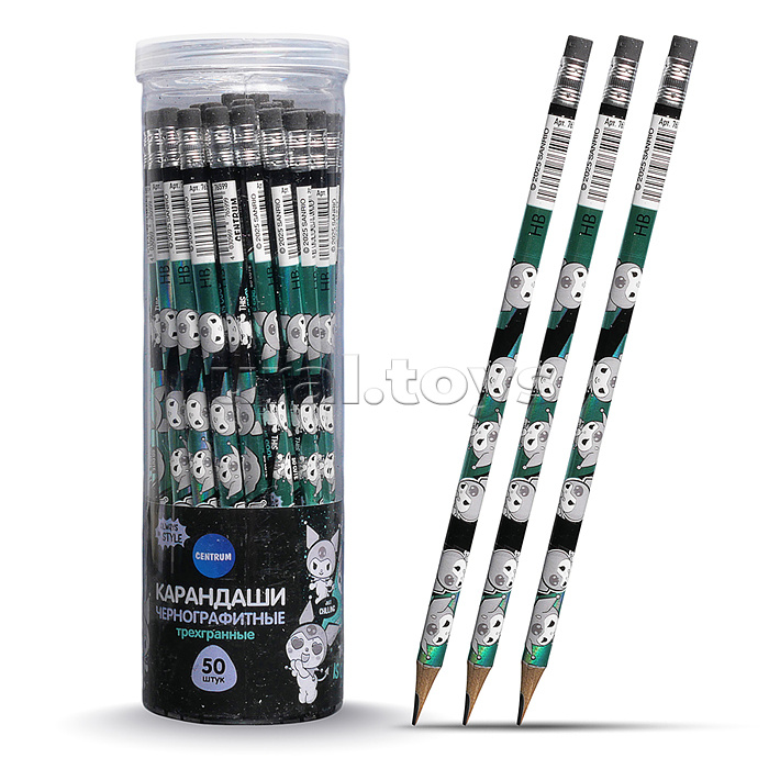 Карандаш чернографитный трехгранный деревянный заточенный с ластиком