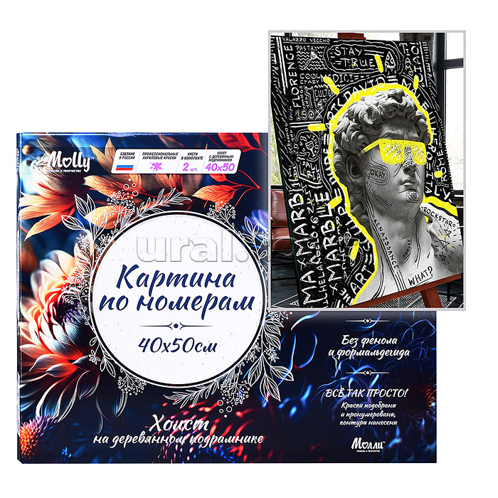 Картина по номерам 40х50 "Давид граффити" со светящейся краской 10 цветов