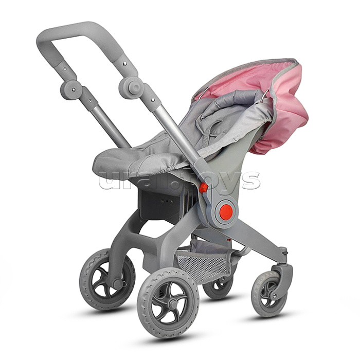 Коляская кукольная металлическая, с корзиной и козырьком, цвет серо-розовая