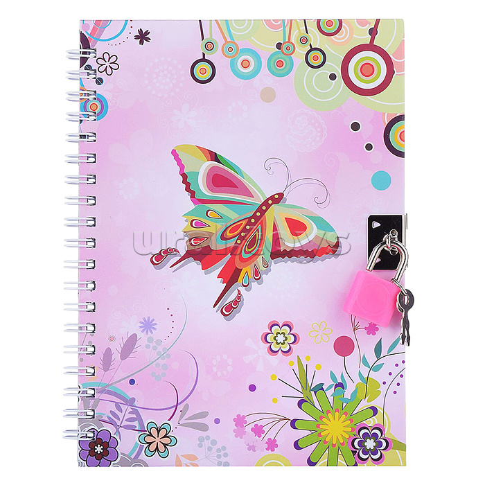 Блокнот 13х18 см "Бабочки", 48 листов, с замочком, линованный внутренний блок, плотность бумаги 70 г/м2, 4 дизайна в ассортименте, ОПП-упаковка