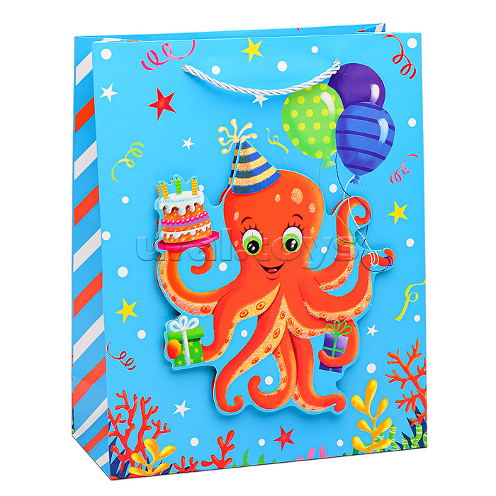 Пакет подарочный "Весёлого праздника!" 26х32х10 см