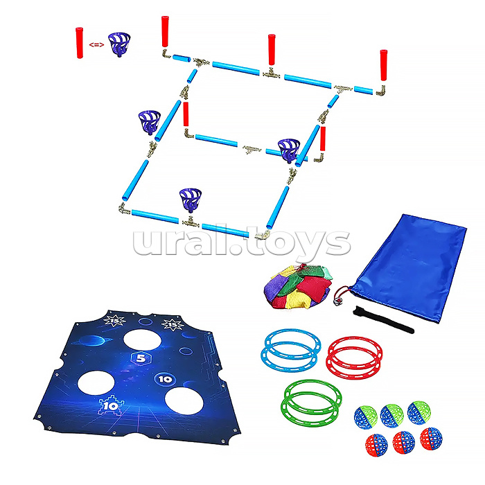 Кольцеброс 3в1 "Центр гравитации" 6 колец, 10 мешочков, 6 мячей