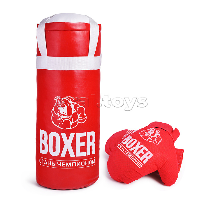 Боксерский набор №3А 50см (груша - экокожа; перчатки - текстиль) красный