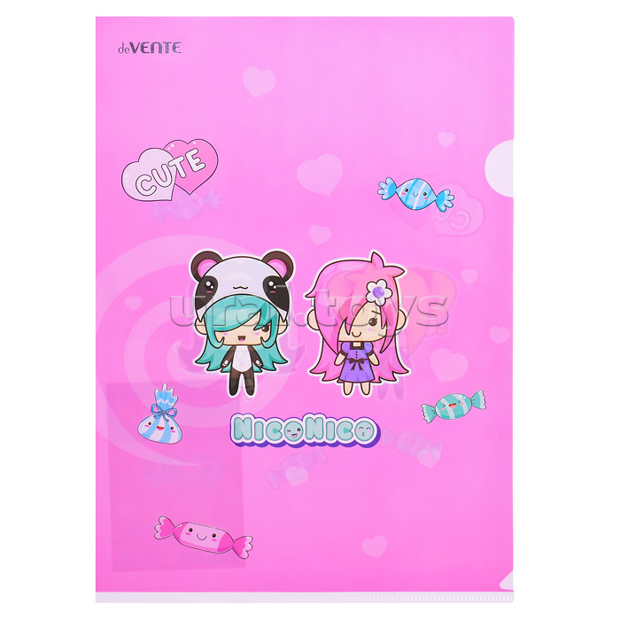 Папка-уголок "NicoNico" A4 (220x310 мм) 180 мкм, непрозрачная с рисунком, тиснение фольгой, индивидуальная маркировка, 2 дизайна ассорти