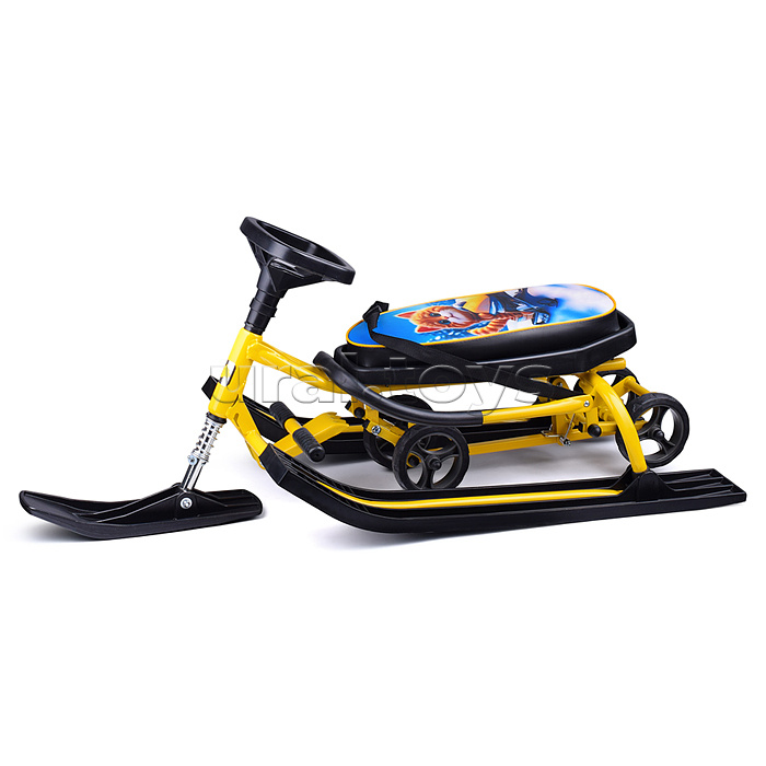 Игрушка Снегокат детский 111 "Mobile" с Т-образным толкателем и колесной базой (Котик на желтом снегоходе)