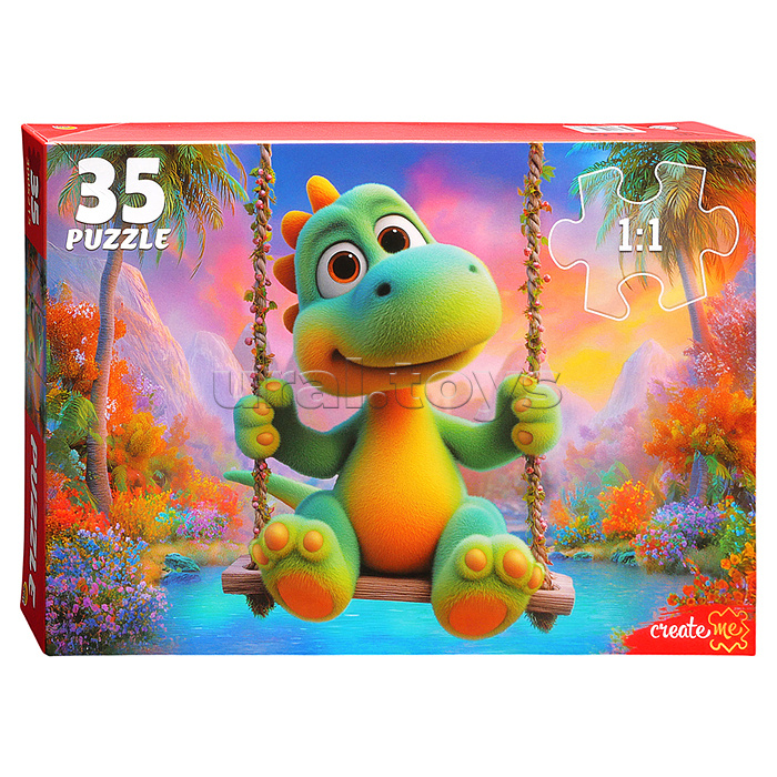 Пазлы 35 "Динозаврик на качелях"