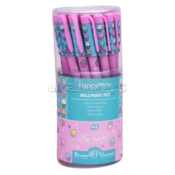 Ручка шариковая "HappyWrite. Мои сладости. Капкейки" 0.5 мм, синяя