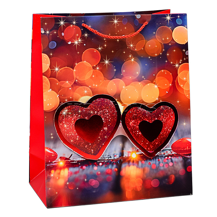 Пакет подарочный "Два сердца" 23х32х12 см