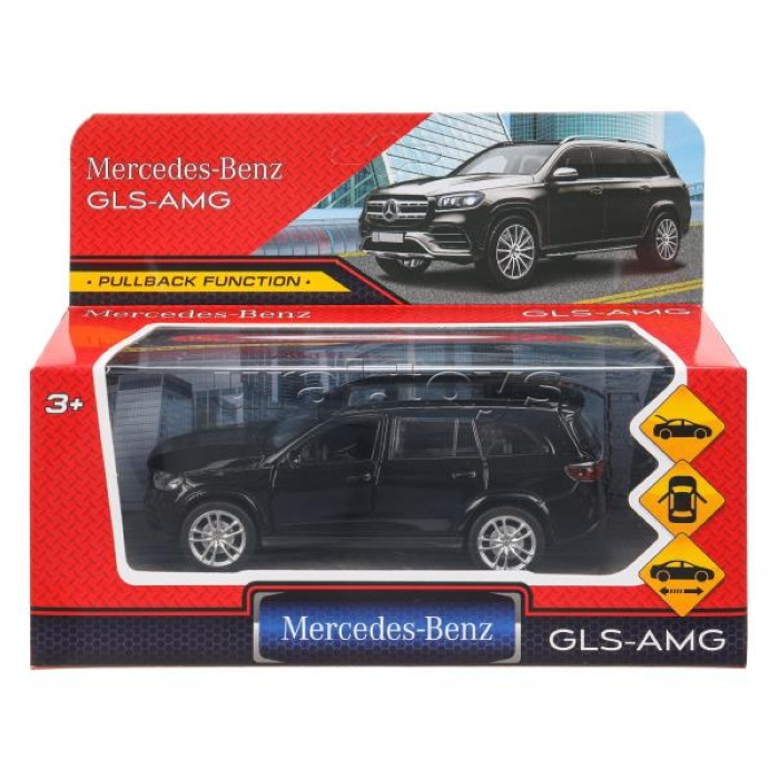 Машина металл Mercedes-Benz gls class amg 12см, двери, багажник, инерц, черный