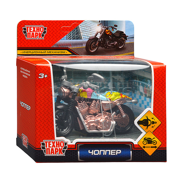 Модель металл Чоппер (микс 4 цвета), 9 см, инерц., руль.