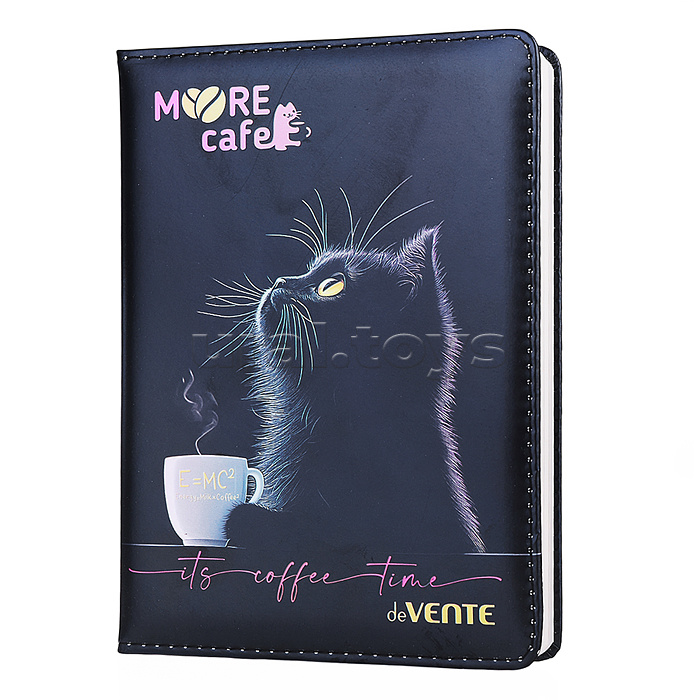 Записная книжка "MooreCafe" B6 (120 ммx170 мм) 160 стр, кремовая бумага 70 г/м² в клетку, печать в 1 краску, твердая обложка из искусственной кожи с поролоном, цветная печать, закругленные уголки, 1 ляссе, в термоусадочной пленке