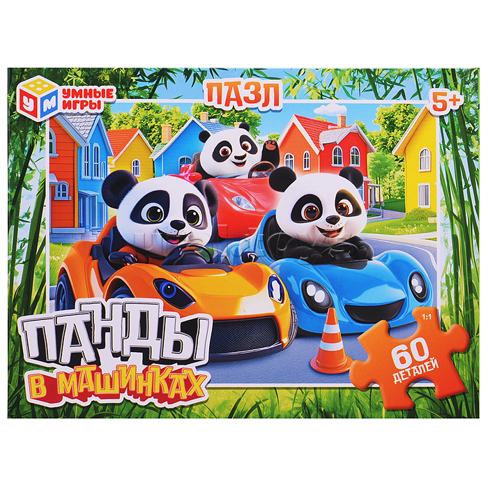 
Пазлы 60 "Панды в машинках"