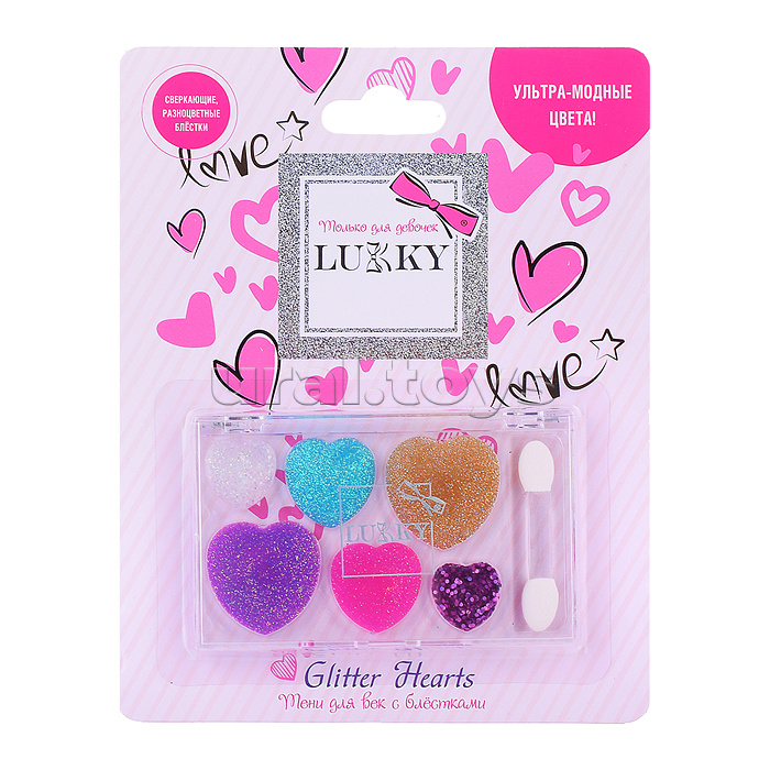 Тени для век с блёстками Glitter Hearts,6 цветов,6 г,с аппликатором,блистер Lukky Love Collection