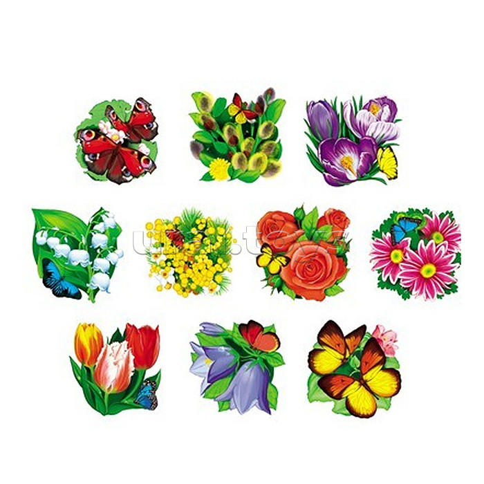 Комплект украшений на скотче. Весенний набор цветов (10 шт. в комплекте)