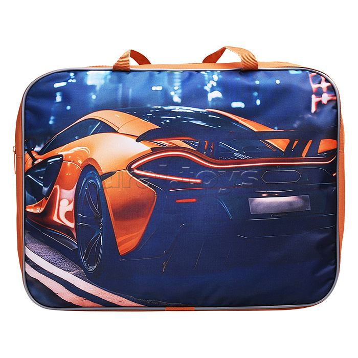 Папка школьника А4 с ручками + твердое дно, широкая, ткань, дизайн 335/260/60 "Авто в городе"